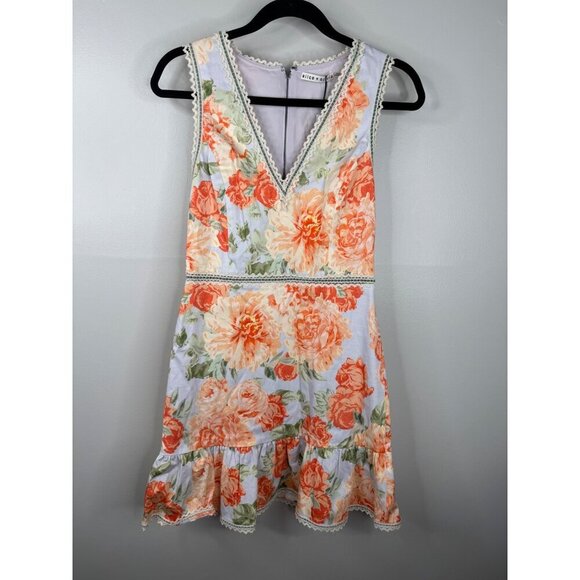 NWT Alice + Olivia Kirean Floral Mini Dress Garden Lace Trim Size 6 Orange Green - Picture 4 of 8